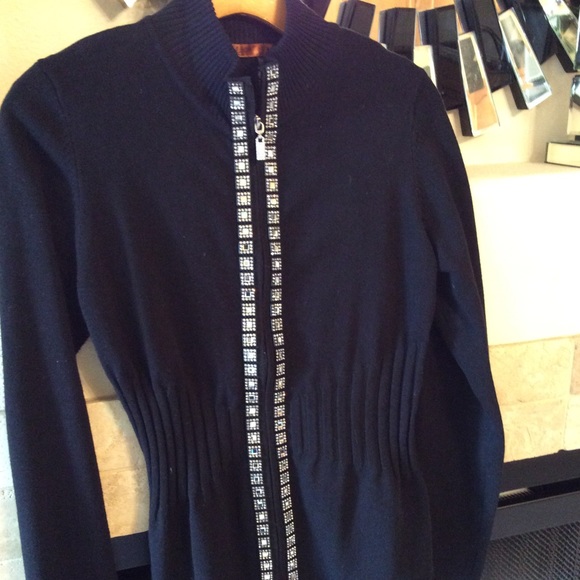Women's rhinestone  zipper sweater