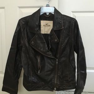 Hollister brown leather Moto jacket