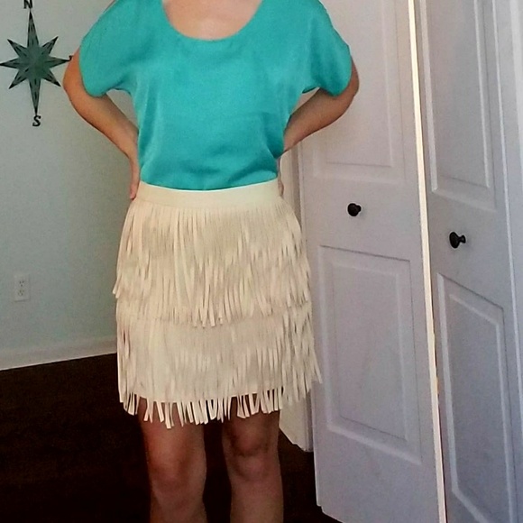 Nude Fringe Skirt - Picture 1 of 4