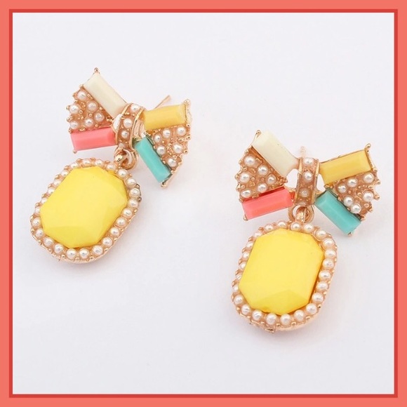 NEW Candy Colored Bow & Pearl Drop Earrings