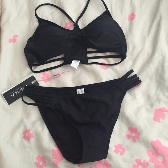 Black strappy racer back too bikini set.