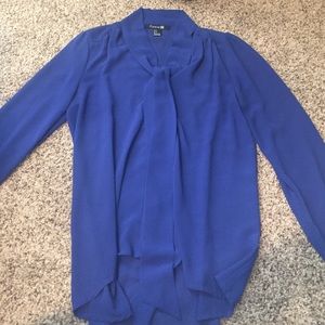 Blue Sheer Classy Long Sleeve Blouse