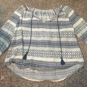 Blue/White 3/4 Sleeve Forever 21 Top