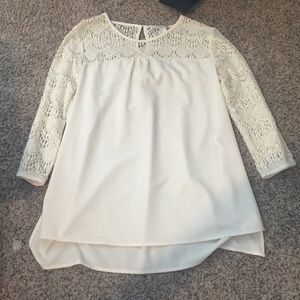 Cream Sheer and Knit 3/4 Top