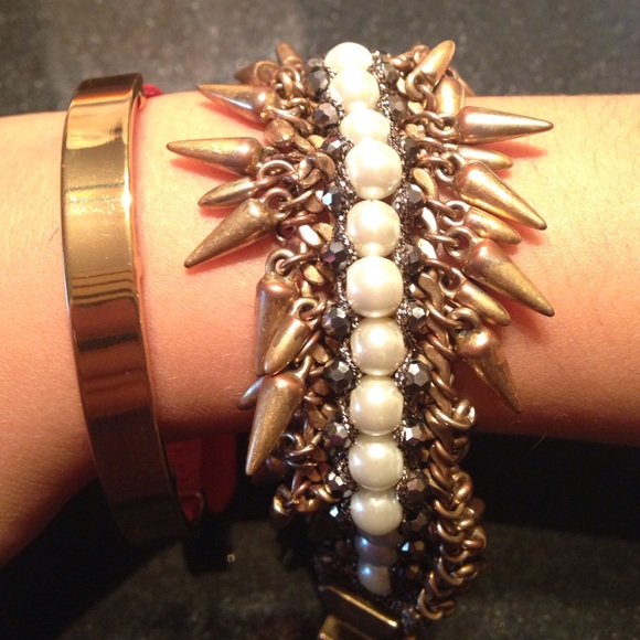 Gold and red leather bracelet