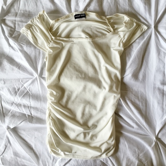 New PaperDoll Boatneck Ruched Top - Cream