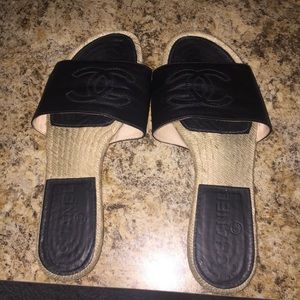 CHANEL black sandals slides size 8 like new