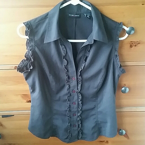 Brown ruffled button down shirt