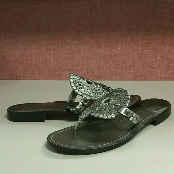 Jack Rogers Leather Metallic Thomg Sandals