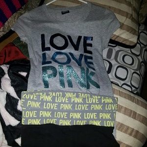 Victoria secret bling shirt and pink shorts outfit