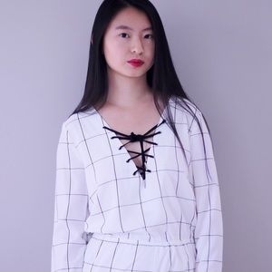 NWT Grid Stripe Romper in longsleeve