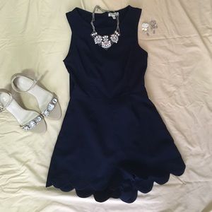 Navy Blue Scalloped Romper