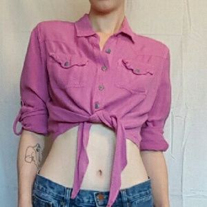 Medium button up/tied crop top with cuffed sleeves