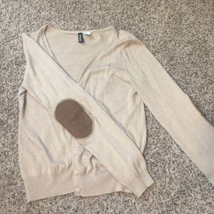 Tan Cardigan with Brown Patched Elbows