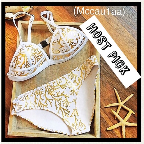 White and gold Neoprene Bikini