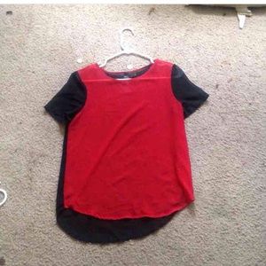 See through red and black top