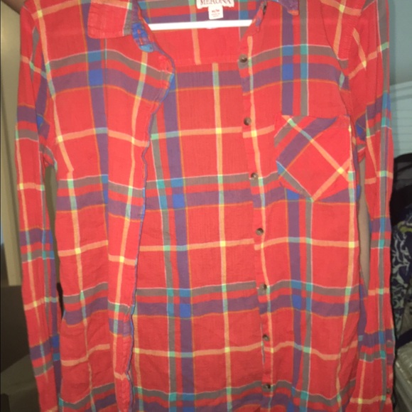 orange plaid button up