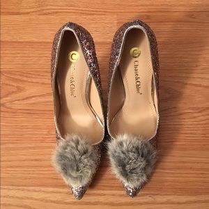 Silver Glitter Pom Pom Heel