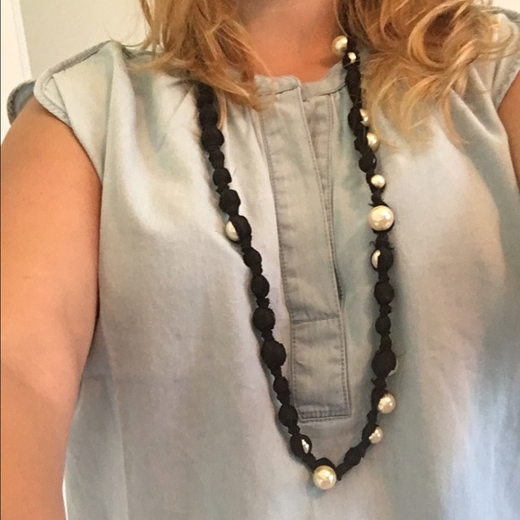 *donating soon*J. Crew Pearl Black Ribbon Necklace