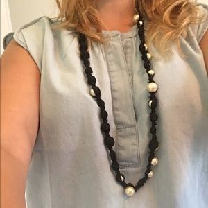 *donating soon*J. Crew Pearl Black Ribbon Necklace