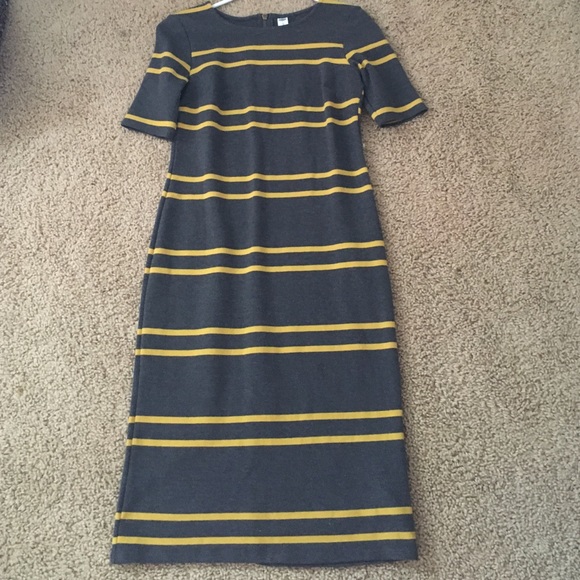 striped gray and yellow midi dress (like new)