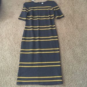 striped gray and yellow midi dress (like new)