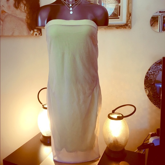Helmut Lang Grey//Chartreuse Strapless Silk Dress