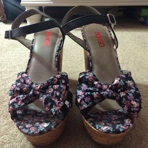 Floral open toe wedges