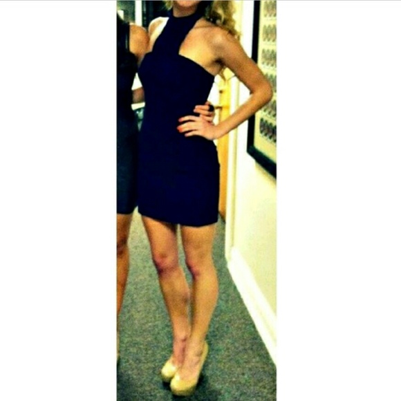 UO Navy Choker Cocktail Mini Dress