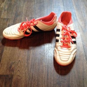 Pink and white Adidas cleats, 7
