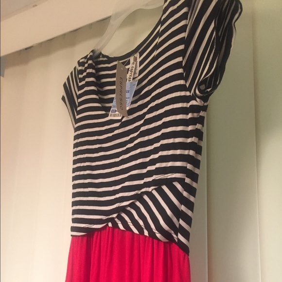 Red black and white long dress