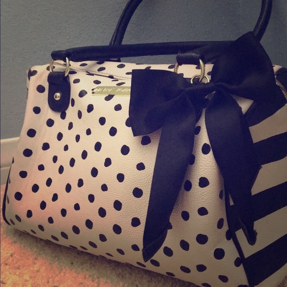 Betsy Johnson stripes/polka dot bag with black bow