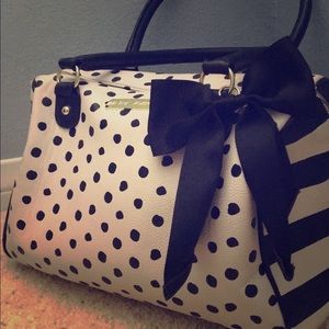 Betsy Johnson stripes/polka dot bag with black bow