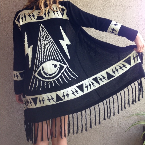 UNIF "Psychic Poncho" Fringe Cardigan/ Black/ S