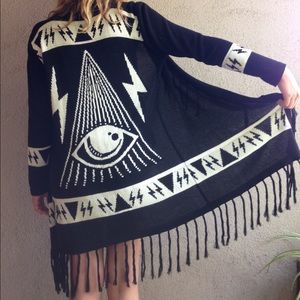 UNIF "Psychic Poncho" Fringe Cardigan/ Black/ S