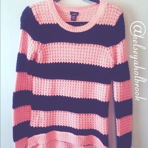Pink & Black Striped Knit Sweater