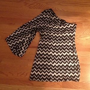 INC Black and white striped design dress