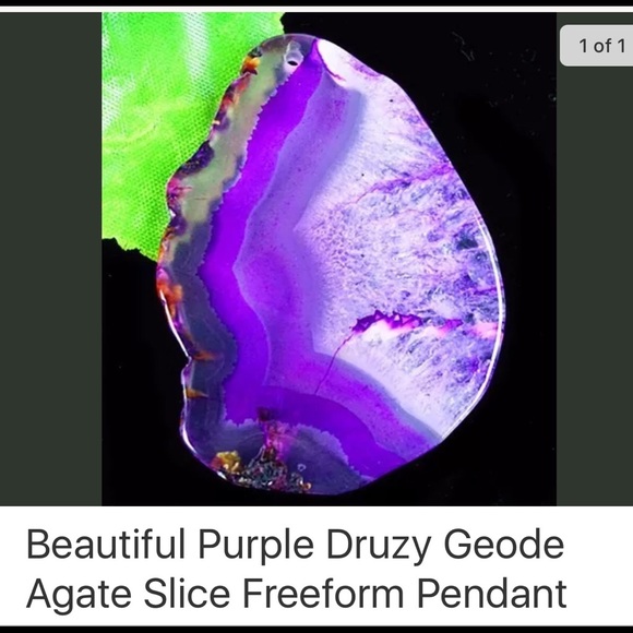 Freeform purple agate slice druzy pendant.