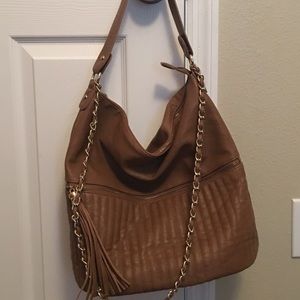 Brown leather handbag