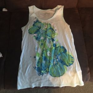 blue and green justice flower tank top