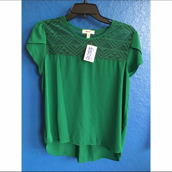 Green Blouse with Sheer Geometric Detail