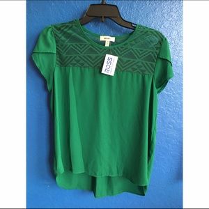 Green Blouse with Sheer Geometric Detail