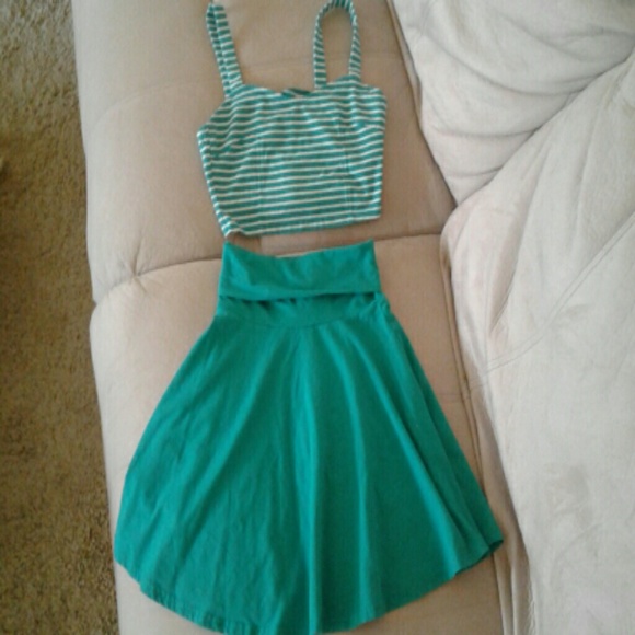 Crop top and high waisted skirt set