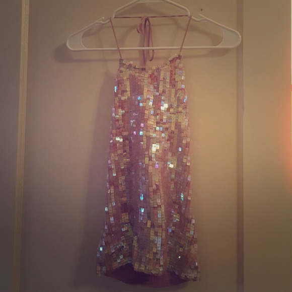 Pink sequin halter top