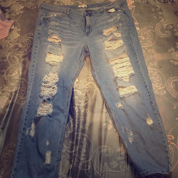 Cello plus size ripped slim boyfriend jeans