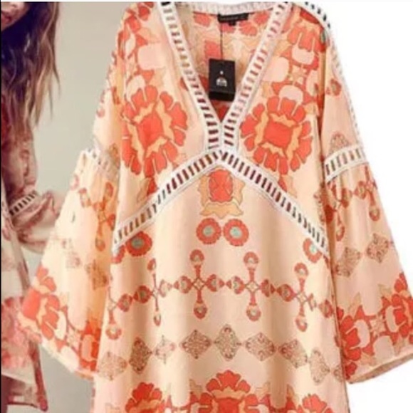 Boho mini dress with bell sleeves - NWT