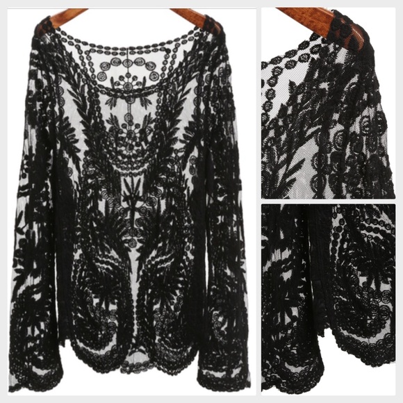 Black Lacy Sheer Top - Picture 2 of 2