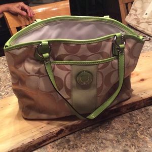 Authentic tan and green coach purse