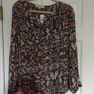 Loft Floral Print Button Down Blouse