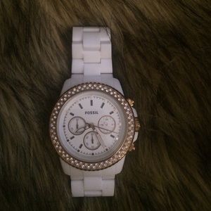 Rose gold, diamond and white boyfriend watch